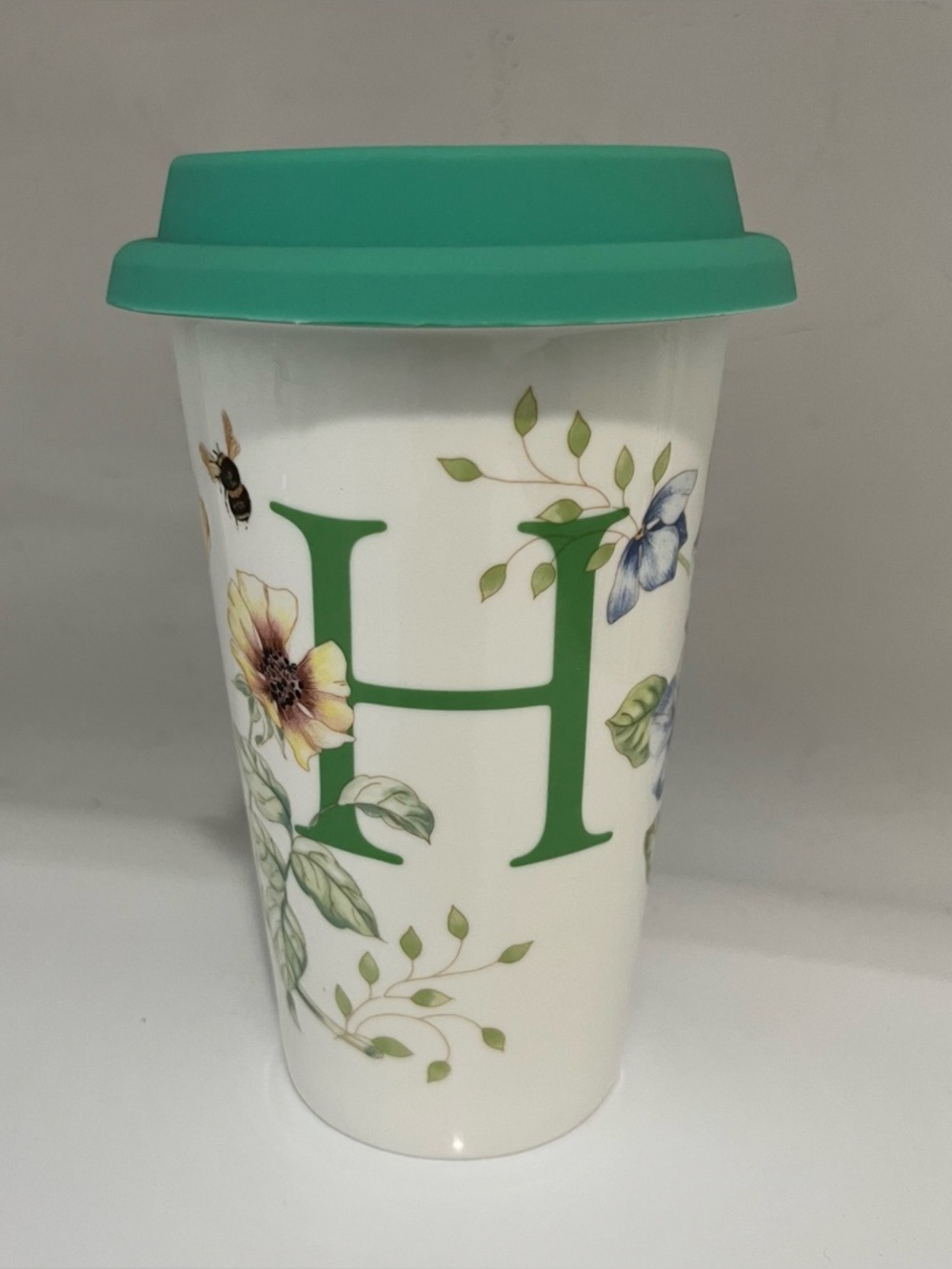 Lenox Butterfly Meadow Thermal Travel Mug Cup “H” 12oz